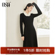 歐莎（OSA）小香風(fēng)假兩件黑色連衣裙2025年新款女深秋初冬配大衣裙子 黑色 L