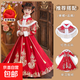 漢服女童秋冬連衣裙過(guò)年新年漢服冬季加厚2026新款冬季女童拜年服 紅色裙子加絨+云肩 150