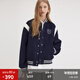 fano studios范洛Fano 棒球服外套女春季復古學(xué)院風(fēng)刺繡減齡毛呢料設計感上衣 深藏青 M