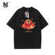 PNJ夏季短袖t恤男女款潮流星蘋(píng)果純棉寬松趣味過(guò)年新年情侶衣服 黑色 L 建議125-145斤