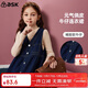 ASK JUNIOR女童連衣裙秋兒童無(wú)袖百搭牛仔裙開(kāi)衫背心長(cháng)裙連衣裙 藍色 170 