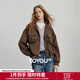初語(yǔ)外套女2025秋季新款復古深咖色澳粒絨立領(lǐng)大口袋保暖開(kāi)衫上衣 深咖色 M