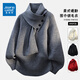 真維斯秋冬季日系復古圍巾領(lǐng)毛衣服外套針織男寬松休閑打底衫氛圍感 灰色常規 【秋冬保暖】 XL 【建議120-135斤】
