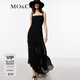 MO&Co.連衣裙夏縮褶繡亂褶斜裁雪紡吊帶藝術(shù)雕塑感不規則肌理摩安珂 黑色 L 170