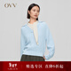 OVV秋冬熱賣(mài)女裝保暖羊絨可脫卸翻領(lǐng)休閑優(yōu)雅長(cháng)袖針織衫 天藍（凈色）A7 L