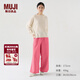 MUJI IDEE 男女通用 棉麻 刺繡 寬版褲 褲子長(cháng)褲休閑褲無(wú)性別男款女款 玫粉色 L (175/80A)