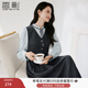 香影法式假兩件收腰連衣裙女2026春季新款立領(lǐng)高智感拼接長(cháng)袖裙子 中灰 XL 170/92A/125-140斤
