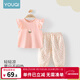 優(yōu)奇女童套裝夏季女寶寶洋氣可愛(ài)短袖T恤長(cháng)褲嬰幼兒夏裝衣服兩件套夏 粉色 100