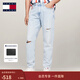 TOMMY JEANS秋冬男裝純棉美式潮流拼色口袋做舊破洞低腰寬松錐形牛仔褲 牛仔藍1AB 29