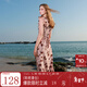 三彩2025秋款U領(lǐng)浪漫碎花雪紡裙印花大擺連衣裙長(cháng)裙M 肉桂粉花卉 M 160/84A