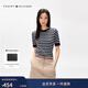 Tommy Hilfiger【條紋鑲邊】春夏女裝純棉平紋拼色圓領(lǐng)內搭打底短袖針織衫 黑白條紋02A XS （推薦：90-100斤）