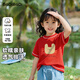 巴帝巴帝2026新款春夏季圓領(lǐng)印花男女童純棉透氣短袖T恤 大紅    100   