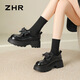 ZHR則則樂(lè )福鞋女厚底增高蝴蝶結單鞋女粗跟深口復古女鞋 KN266黑色37