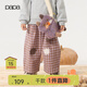 papa爬爬秋季新品兒童褲子男女童洋氣格子褲寬松純棉休閑褲 紫色 110