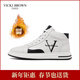 未畢（VICKI BROWN）【VB男鞋】法國品牌秋冬新款休閑板鞋刺繡潮流高幫加絨皮鞋子戶(hù)外 白黑-加絨 41
