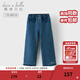 戴維貝拉（DAVE＆BELLA）兒童牛仔褲洋氣中大童褲子小女孩直筒闊腿褲秋冬新款加絨女童長(cháng)褲 牛仔藍【現貨】 140 cm（建議身高130-140cm）