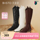 百思圖【關(guān)曉彤同款】流浪者冬商場(chǎng)新款粗腿大筒圍V口騎士長(cháng)靴女 咖色 流浪者 38