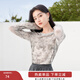 香影水墨暈染網(wǎng)紗t恤女2026春季新款圓領(lǐng)灰色防曬衫長(cháng)袖薄款上衣 灰色X843052 M
