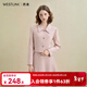 西遇（Westlink）西遇法式燙鉆名媛小香風(fēng)長(cháng)袖外套女秋季單排扣直筒短款上衣 粉色 L （165）