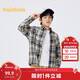 巴拉巴拉童裝男童襯衫長(cháng)袖中大童格子印花襯衣秋冬加絨上衣潮
