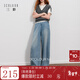 三彩2025冬季新款高腰牛仔褲休閑闊腿褲長(cháng)褲寬松收腰M 霧霾藍 XL 170/76A