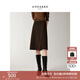 玖姿·安娜蔻智性通勤不對稱(chēng)前開(kāi)叉A字側拉中長(cháng)裙女裝2025冬季新款 深咖啡 M