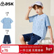 ASK JUNIOR童裝兒童套裝男童速干運動(dòng)休閑夏裝短袖T恤短褲兩件套 藍色 130