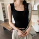莫代爾黑色u型美背自帶胸墊背心女夏季內搭無(wú)袖t恤外穿辣妹短款上衣