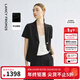朗姿平駁領(lǐng)醋酸短袖商務(wù)西裝外套黑白色ol西服2025年夏季新款 黑色 M