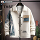 TVST輕奢品牌男裝華夫格休閑夾克外套男士2026春秋新款寬松翻領(lǐng)上衣服 525米白色【常規款】 常規 2XL (約140~160斤可穿)