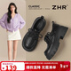 ZHR樂(lè )福鞋女增高厚底英倫風(fēng)小皮鞋女系帶通勤百搭單鞋女 KN165黑色38