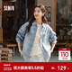 森馬（Semir）森柔|牛仔襯衫女春中長(cháng)款oversize落肩長(cháng)袖衣服格紋街頭襯衣 藍色調00388 S