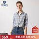 Navigare意大利小帆船通勤襯衫女士秋季長(cháng)袖格子襯衣寬松純棉撞色格紋衫衣 冰水藍/灰 M
