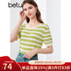 百圖betu女裝夏季新款毛針織衫橫條紋鏤空透氣短袖上衣女2405X11 綠條紋 L