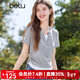 百圖betu女裝2025夏季新款T恤拼色領(lǐng)口抽繩設計收腰顯瘦短袖女2503T20 淺灰 L