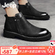 Jeep吉普馬丁靴男冬季新款頭層牛皮透氣切爾西靴男高幫保暖雪地靴男 黑色(皮鞋碼) 41 (255mm)