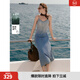 ELLE摩登漸變牛仔吊帶連衣裙女2025夏季新款萊賽爾天絲小眾長(cháng)裙 牛仔藍 L
