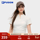 FILA FUSION斐樂(lè )潮牌女子針織短袖衫秋新款時(shí)尚半拉鏈修身T恤 云白色-WT L 170/88A/L