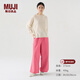 MUJI IDEE 男女通用 棉麻 刺繡 寬版褲 褲子長(cháng)褲休閑褲無(wú)性別男款女款 玫粉色 L (175/80A)