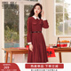 香影酒紅色連衣裙女2025秋季新款秋冬正式場(chǎng)合年會(huì )法式百褶襯衫裙 紅色 S