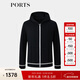 PORTS寶姿男裝2025春夏新品棉質(zhì)連帽黑白撞色休閑針織夾克外套 黑色 M