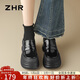 ZHR樂(lè )福鞋女英倫風(fēng)厚底粗跟單鞋女舒適圓頭百搭皮鞋女 J272 黑色 38 