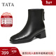 他她（TATA）加絨時(shí)裝靴女鞋2025冬季新款百搭通勤靴子黑色短筒靴CE502DD5 黑色（絨里） 36