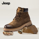 Jeep吉普馬丁靴男新款春季英倫風(fēng)工裝男鞋復古透氣耐磨保暖高幫雪地靴 卡其色 43 （皮鞋碼）