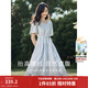 茵曼（INMAN）連衣裙高級感法式方領(lǐng)2026夏女裝新品收腰提花休閑氣質(zhì)高級感顯瘦 淺藍色 S