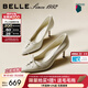 百麗（Belle）【92系列】蝴蝶結高跟單鞋女2026春新款商場(chǎng)牛皮通勤單鞋H8008AQ6 米白色（跟高7CM，牛皮材質(zhì)） 37 (235mm)