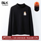 班尼路S&K系列打底衫女裝秋冬季新款雙面絨長(cháng)袖t恤女生德薄加絨上衣保暖 黑#胸口玩偶k [7A抗菌&雙面絨] M