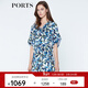 PORTS寶姿  新品女裝中袖中V領(lǐng)中袖印花連衣裙LN8D085HPT020 天蝕藍印花 XS (2)