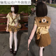 谷艦沐輕輕熊柴呼呼萌系jk制服短水手服套裝可愛(ài)軟妹甜心棕色 輕輕熊棕色上衣+百褶裙+金魚(yú)結+ L 建議105-115斤