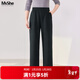 MsShe【醋酸羊毛呢】大碼女裝2025秋冬裝胖mm直筒闊腿糯米加長(cháng)褲 深灰色現貨 2XL